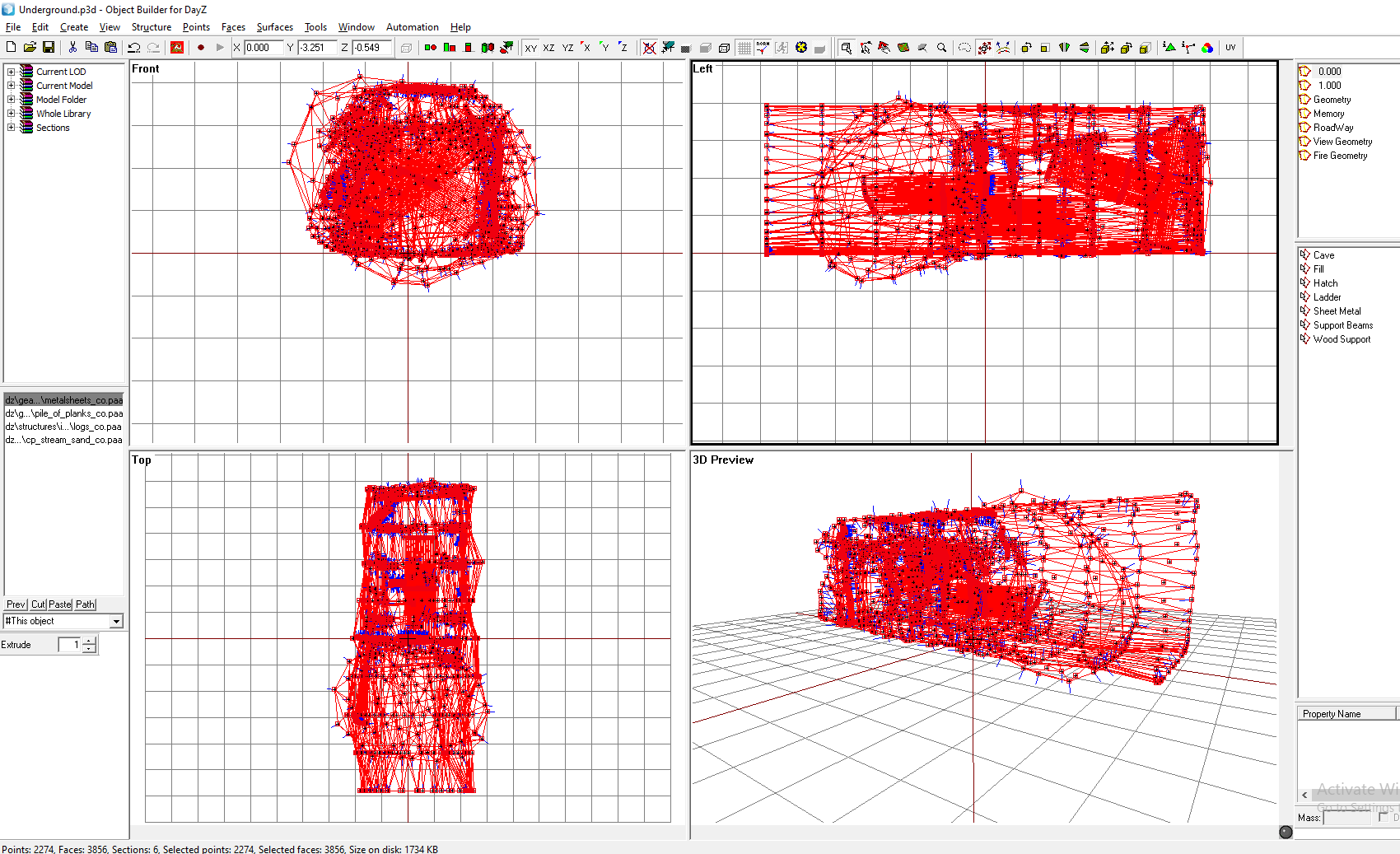 Editing an Underground Base in Object Builder.